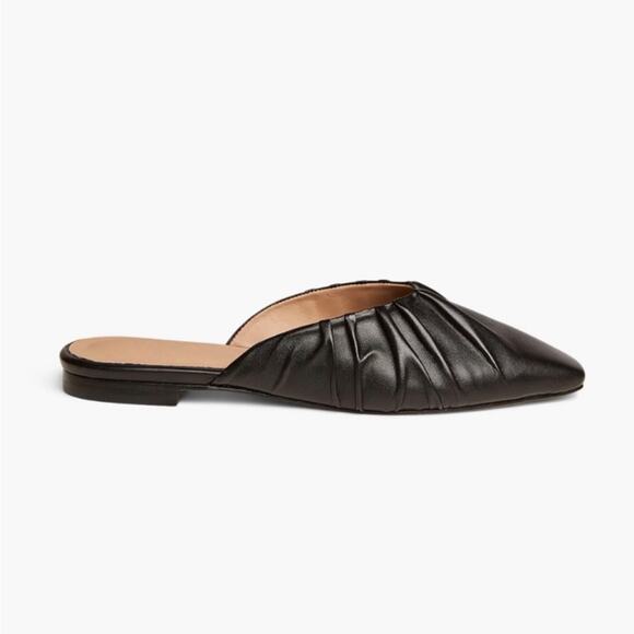 Able Local + Global Margaret Ruched Black Leather Mules size 8.5 square toe - Picture 1 of 10